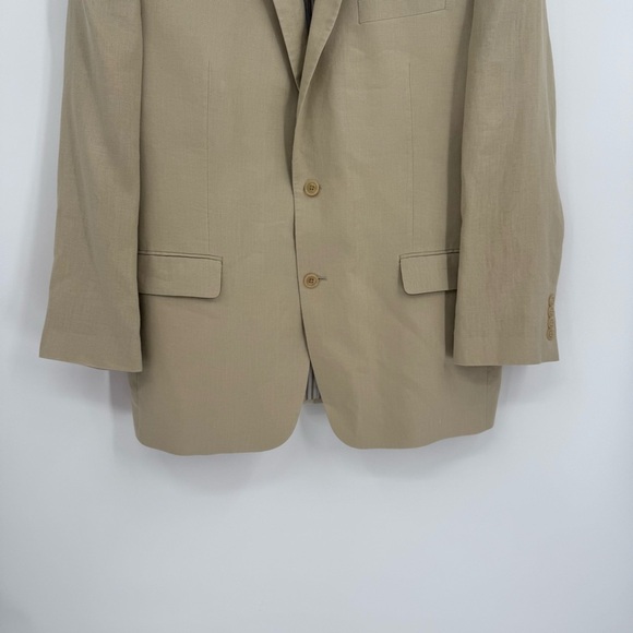 Calvin Klein Blazer Mens Size 44L Tan Beige 2 Button Sport Jacket 100% Linen - Picture 4 of 12